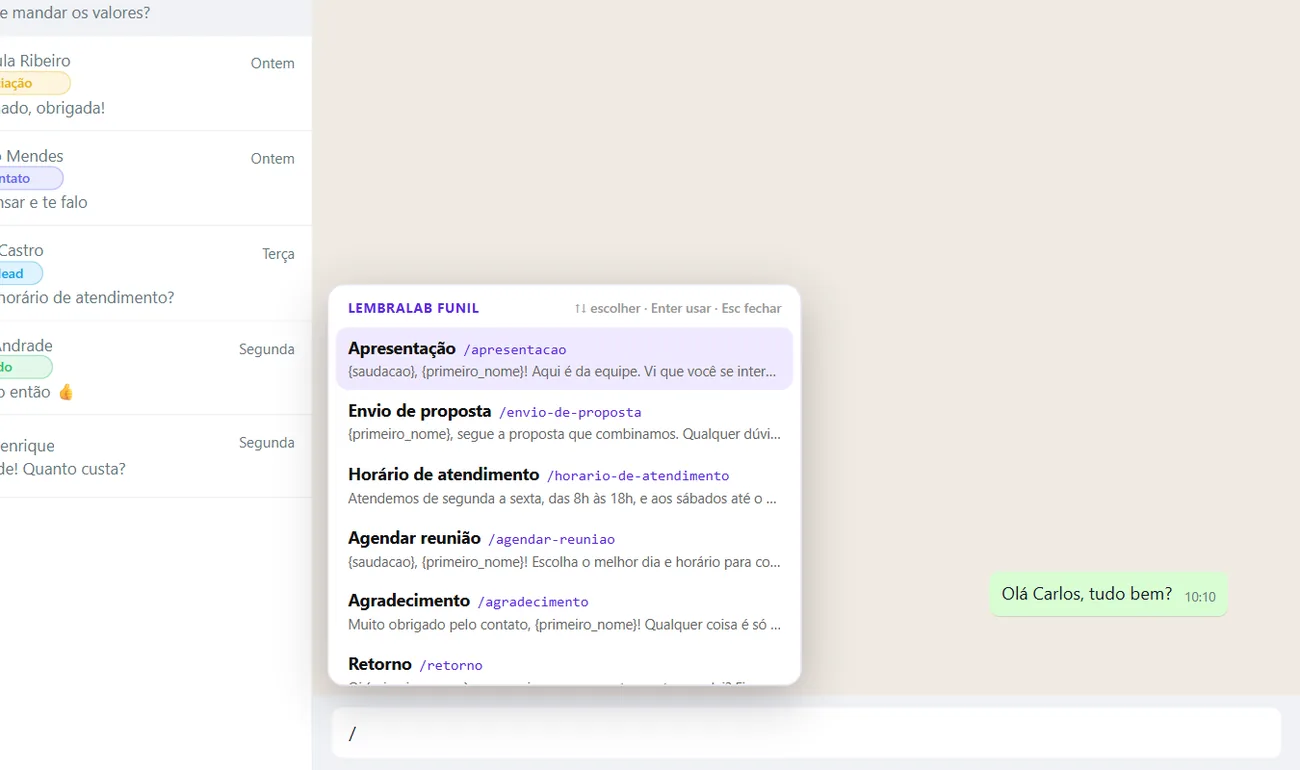 Atalho de mensagens prontas dentro do WhatsApp